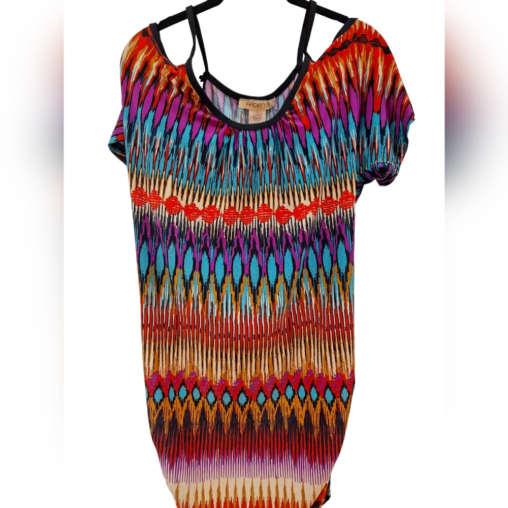 Vintage Arden B Cold Shoulder Geometric Print Top Women's Size Small Shirt GUC